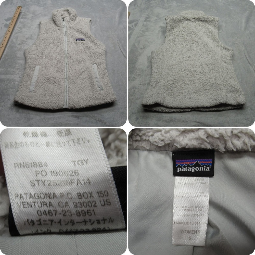 Patagonia Los Gatos Vest Women Small White/Cream Fuzzy Fleece Full Zip Outdoor